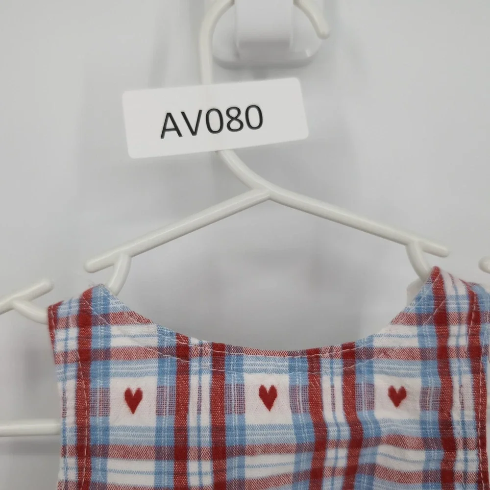 OshKosh B'gosh Vintage Plaid Pinafore Dress Red White Blue Heart Baby Girls 12M